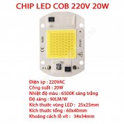  Chip LED COB siêu sáng 220V sáng trắng 20W